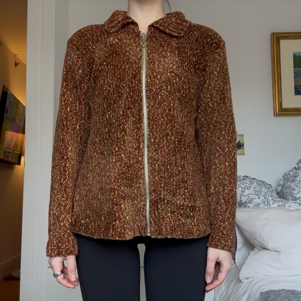 Multi-Color Brown Zip Sweater